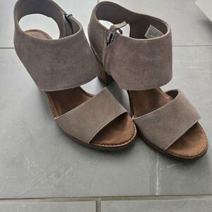 Toms Suede Open-Toe Block Heel Sandals — Taupe
